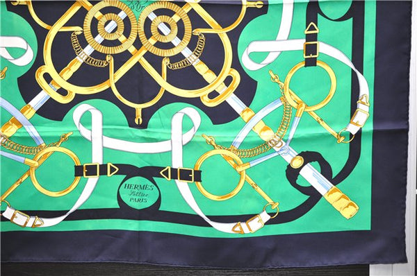 Authentic HERMES Carre 90 Scarf "Eperon d'or" Silk Navy Box 1611E