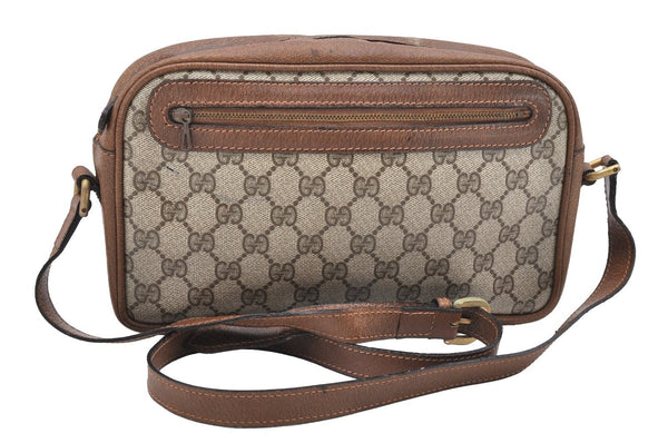 Authentic GUCCI Shoulder Cross Body Bag Purse GG PVC Leather Brown 1612I
