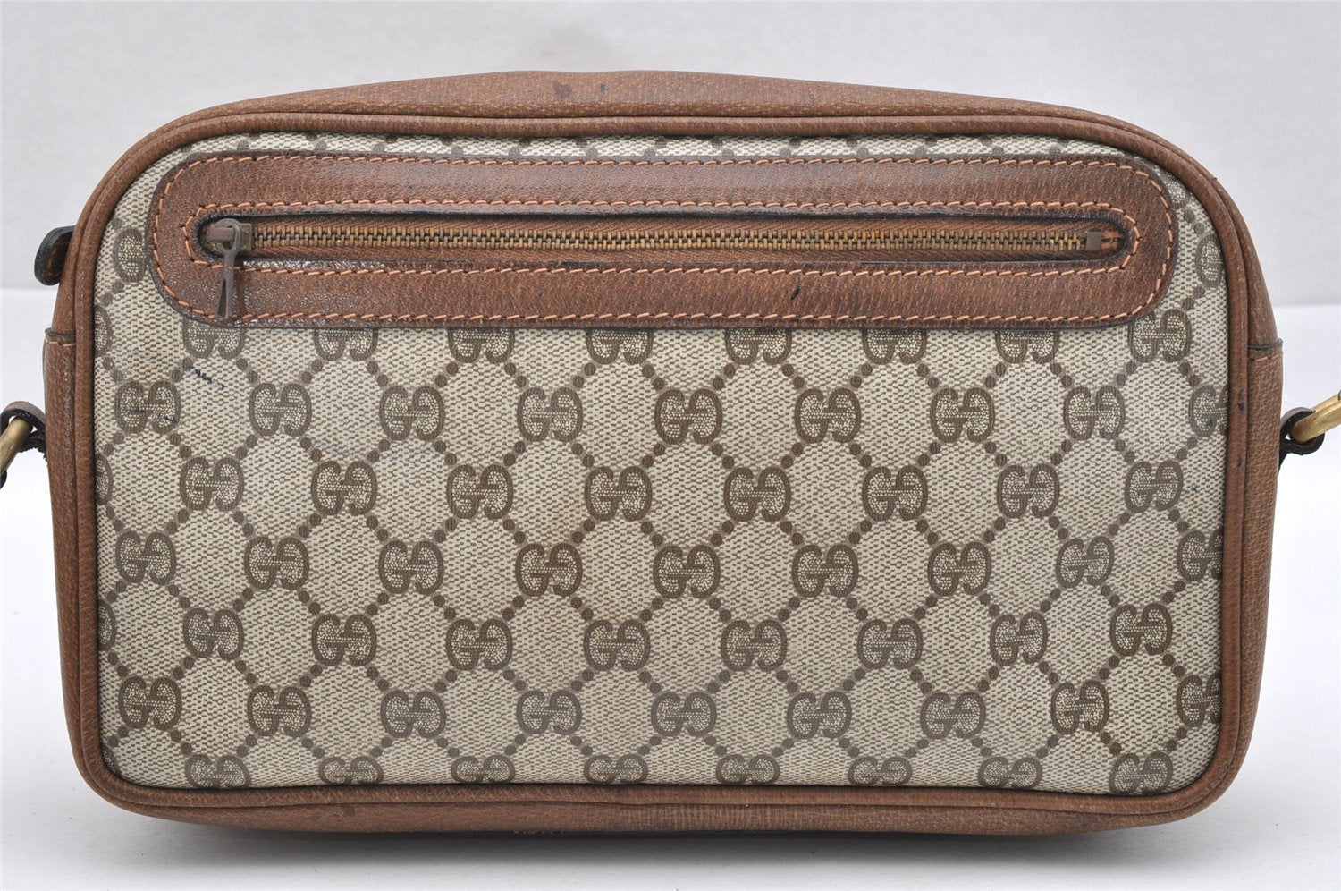 Authentic GUCCI Shoulder Cross Body Bag Purse GG PVC Leather Brown 1612I