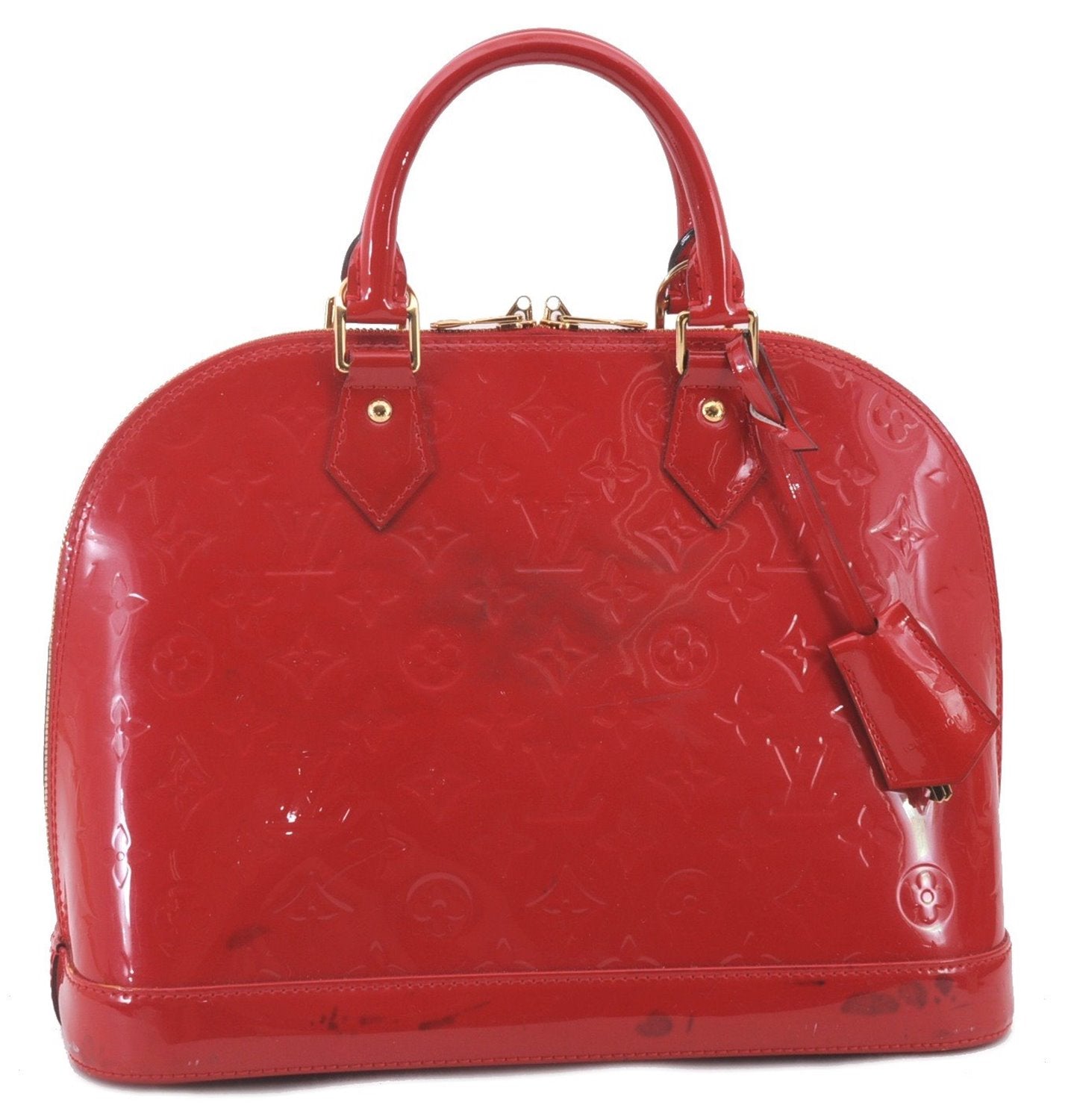 Authentic Louis Vuitton Vernis Alma PM Hand Bag Red M90096 LV 1618D