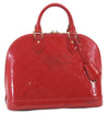 Authentic Louis Vuitton Vernis Alma PM Hand Bag Red M90096 LV 1618D