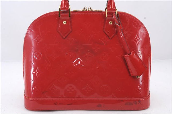 Authentic Louis Vuitton Vernis Alma PM Hand Bag Red M90096 LV 1618D