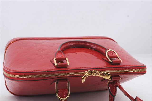 Authentic Louis Vuitton Vernis Alma PM Hand Bag Red M90096 LV 1618D