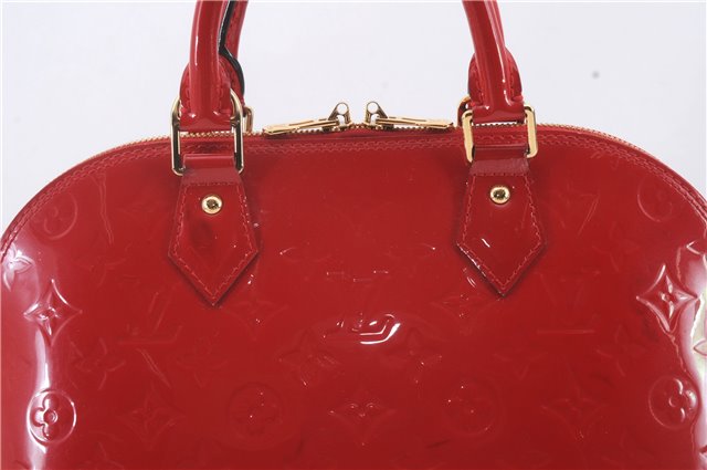 Authentic Louis Vuitton Vernis Alma PM Hand Bag Red M90096 LV 1618D