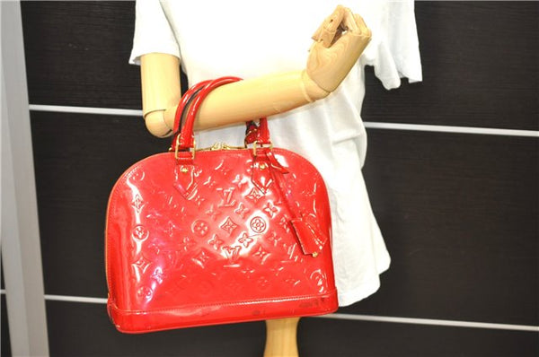 Authentic Louis Vuitton Vernis Alma PM Hand Bag Red M90096 LV 1618D