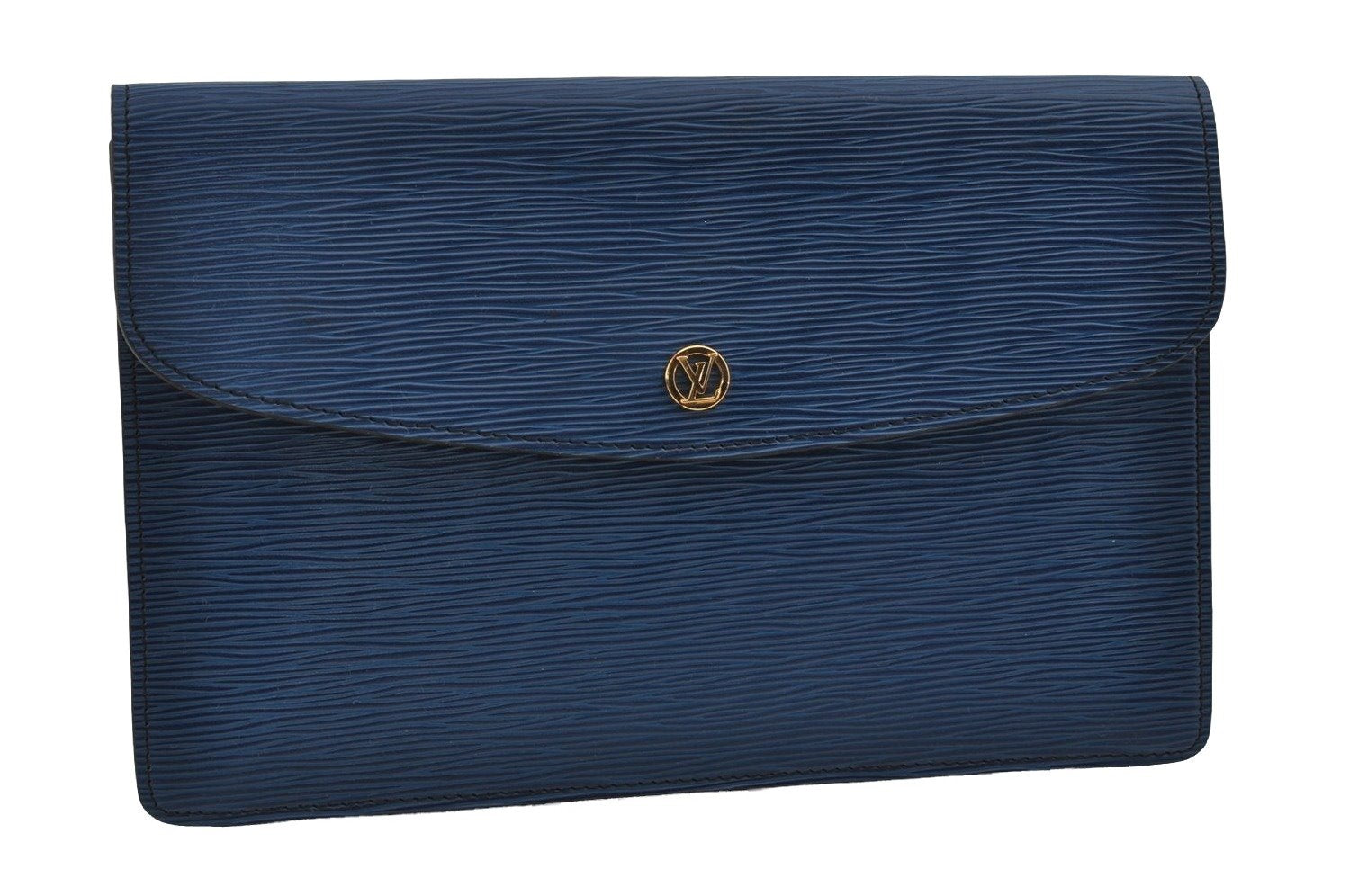 Authentic Louis Vuitton Epi Montaigne 27 Clutch Hand Bag Blue M52655 LV 1619I