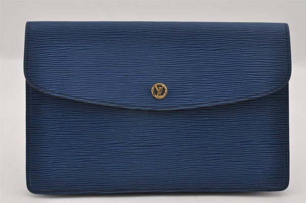 Authentic Louis Vuitton Epi Montaigne 27 Clutch Hand Bag Blue M52655 LV 1619I