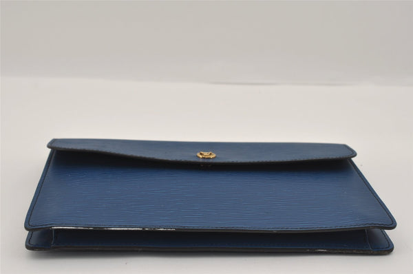 Authentic Louis Vuitton Epi Montaigne 27 Clutch Hand Bag Blue M52655 LV 1619I