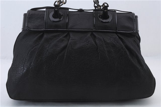 Authentic FENDI B-Bag Chain Shoulder Hand Bag Leather Enamel Black 1623D