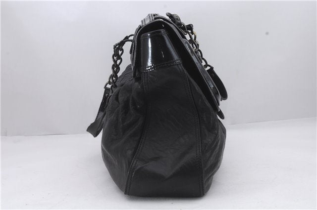 Authentic FENDI B-Bag Chain Shoulder Hand Bag Leather Enamel Black 1623D