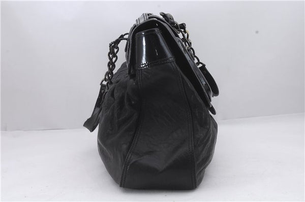 Authentic FENDI B-Bag Chain Shoulder Hand Bag Leather Enamel Black 1623D