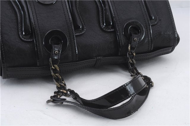 Authentic FENDI B-Bag Chain Shoulder Hand Bag Leather Enamel Black 1623D
