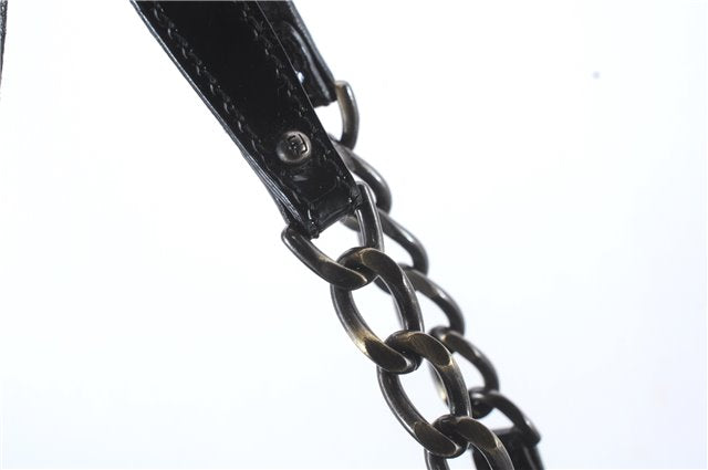 Authentic FENDI B-Bag Chain Shoulder Hand Bag Leather Enamel Black 1623D