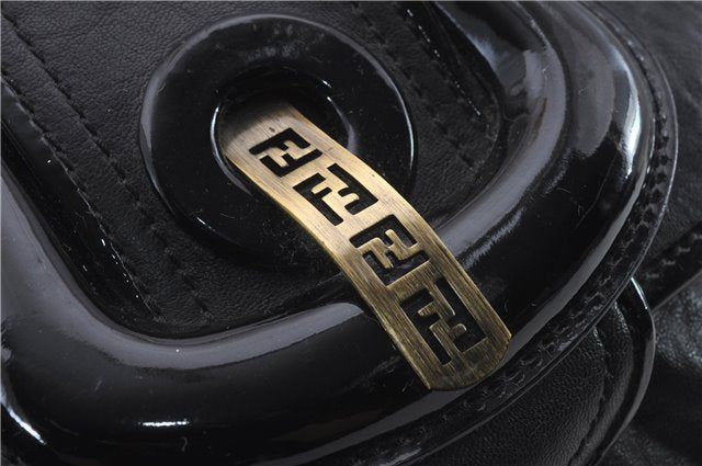 Authentic FENDI B-Bag Chain Shoulder Hand Bag Leather Enamel Black 1623D