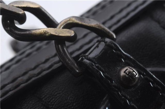 Authentic FENDI B-Bag Chain Shoulder Hand Bag Leather Enamel Black 1623D