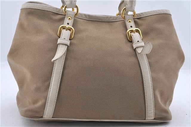 Authentic PRADA Canvas Leather Logo 2Way Shoulder Hand Bag Beige Ivory 1625D