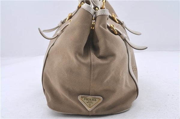 Authentic PRADA Canvas Leather Logo 2Way Shoulder Hand Bag Beige Ivory 1625D