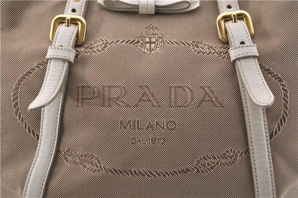 Authentic PRADA Canvas Leather Logo 2Way Shoulder Hand Bag Beige Ivory 1625D