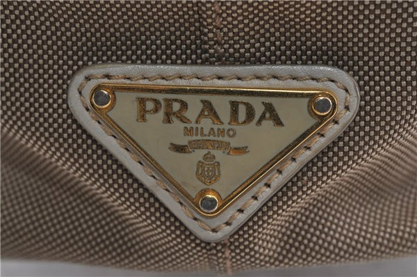 Authentic PRADA Canvas Leather Logo 2Way Shoulder Hand Bag Beige Ivory 1625D