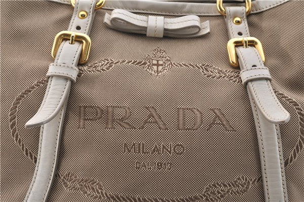 Authentic PRADA Canvas Leather Logo 2Way Shoulder Hand Bag Beige Ivory 1625D