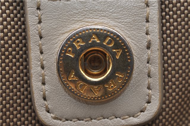 Authentic PRADA Canvas Leather Logo 2Way Shoulder Hand Bag Beige Ivory 1625D