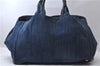 Authentic PRADA Canapa Canvas Tote Hand Bag Denim Blue 1626D