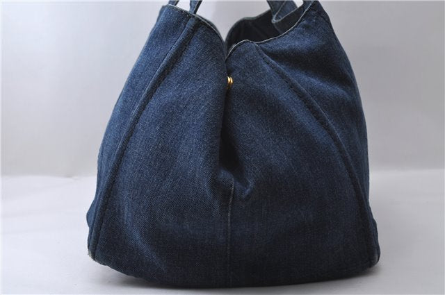 Authentic PRADA Canapa Canvas Tote Hand Bag Denim Blue 1626D