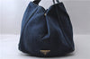 Authentic PRADA Canapa Canvas Tote Hand Bag Denim Blue 1626D