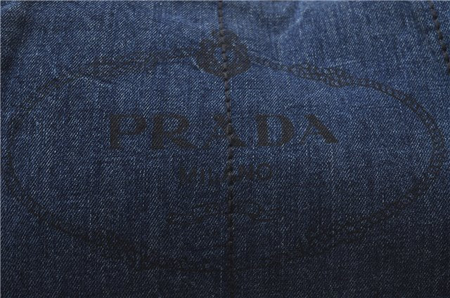 Authentic PRADA Canapa Canvas Tote Hand Bag Denim Blue 1626D