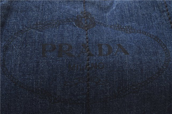 Authentic PRADA Canapa Canvas Tote Hand Bag Denim Blue 1626D