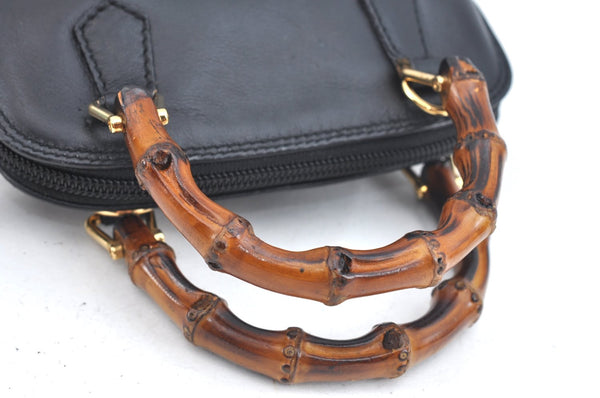 Authentic GUCCI Bamboo 2way Hand Shoulder Crossbody Bag Leather Black Junk 1629H