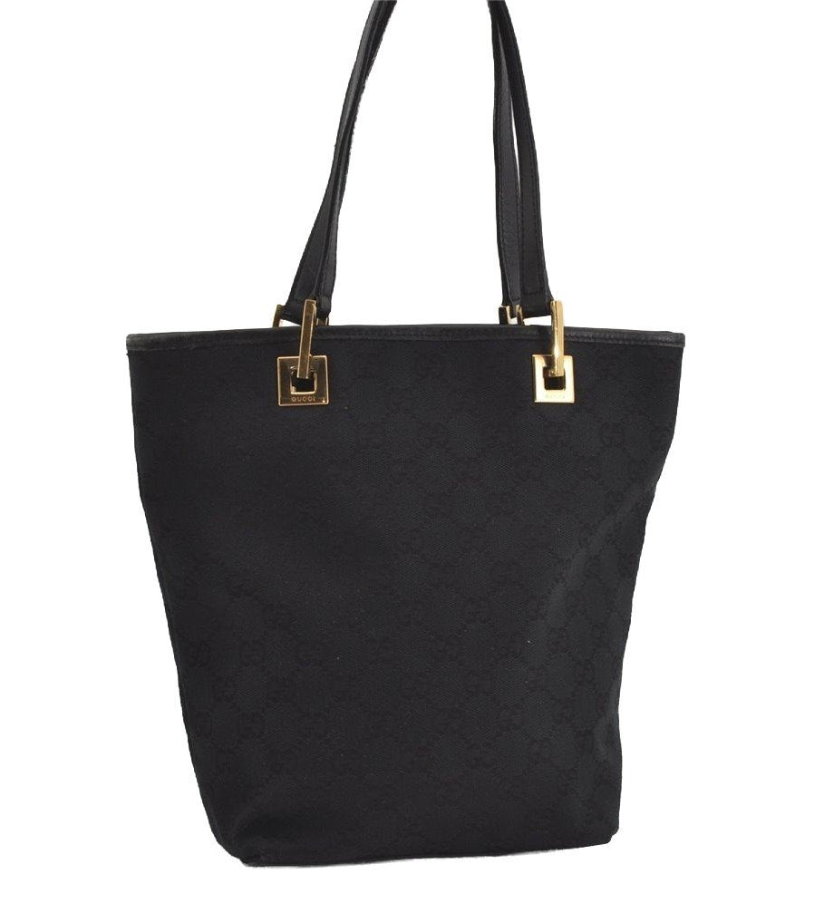 Authentic GUCCI Vintage Shoulder Tote Bag GG Canvas Leather 0021099 Black 1629I