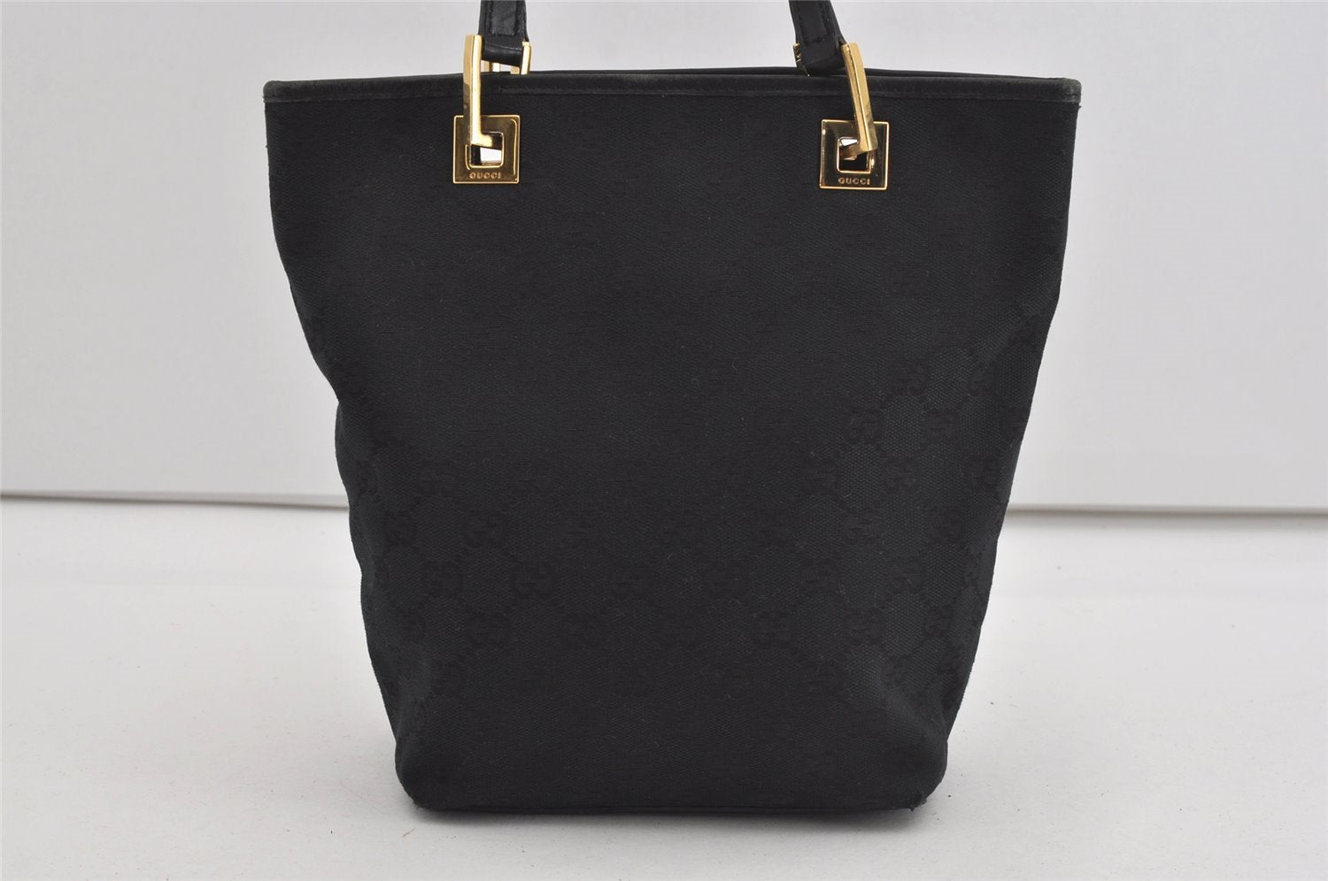 Authentic GUCCI Vintage Shoulder Tote Bag GG Canvas Leather 0021099 Black 1629I