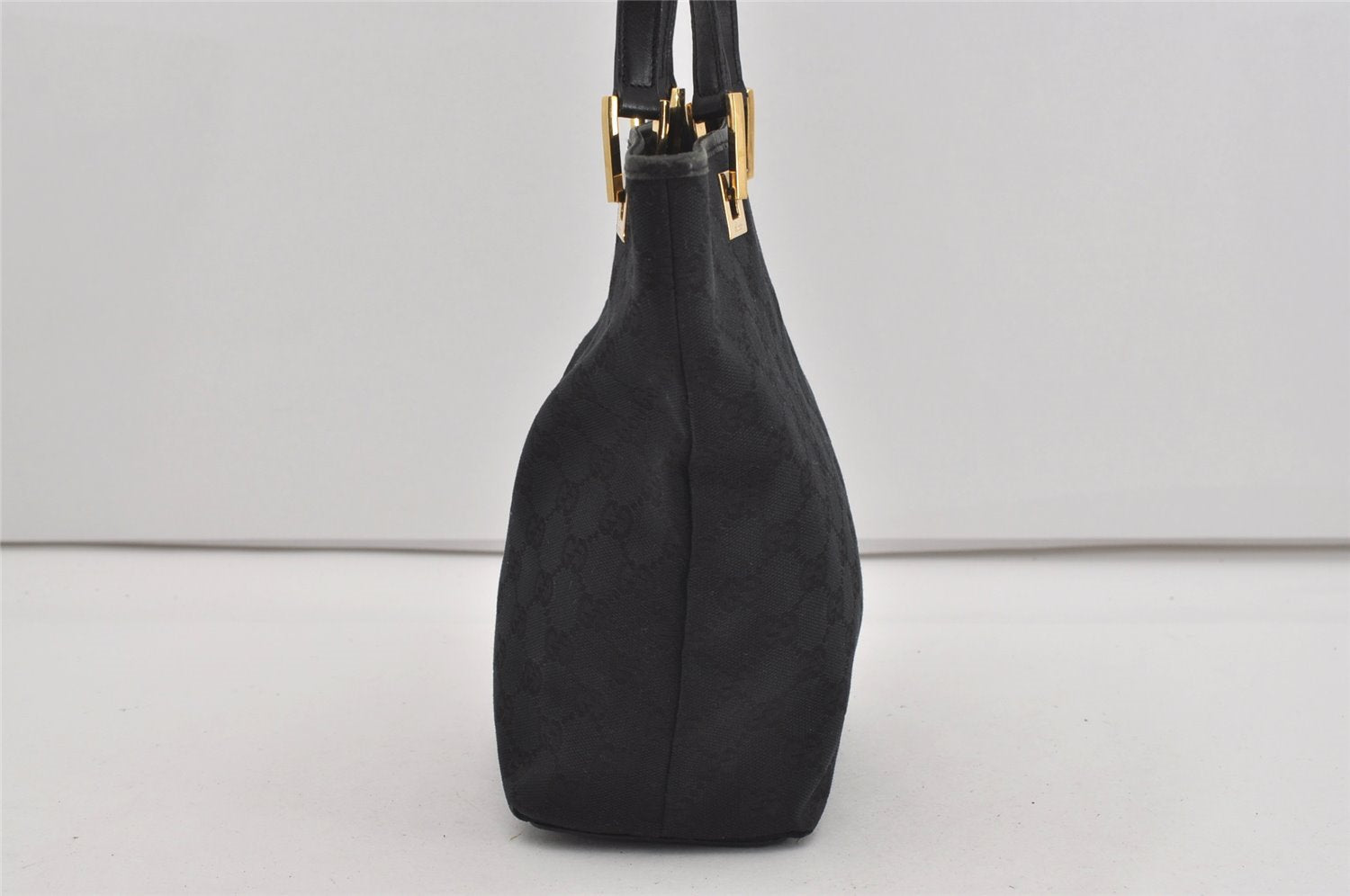 Authentic GUCCI Vintage Shoulder Tote Bag GG Canvas Leather 0021099 Black 1629I