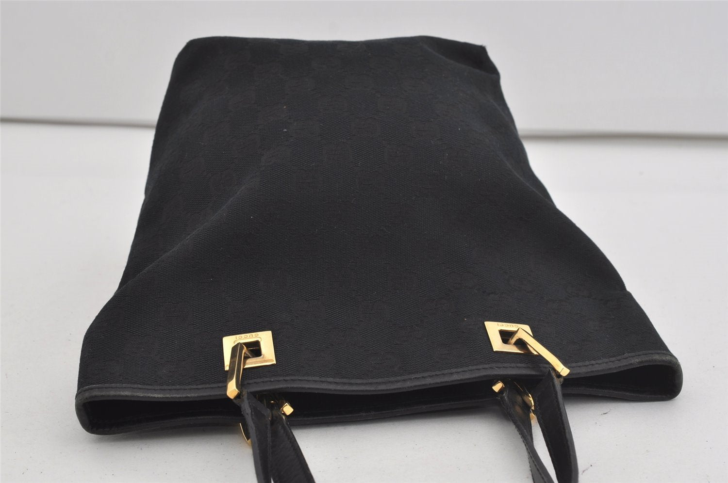 Authentic GUCCI Vintage Shoulder Tote Bag GG Canvas Leather 0021099 Black 1629I