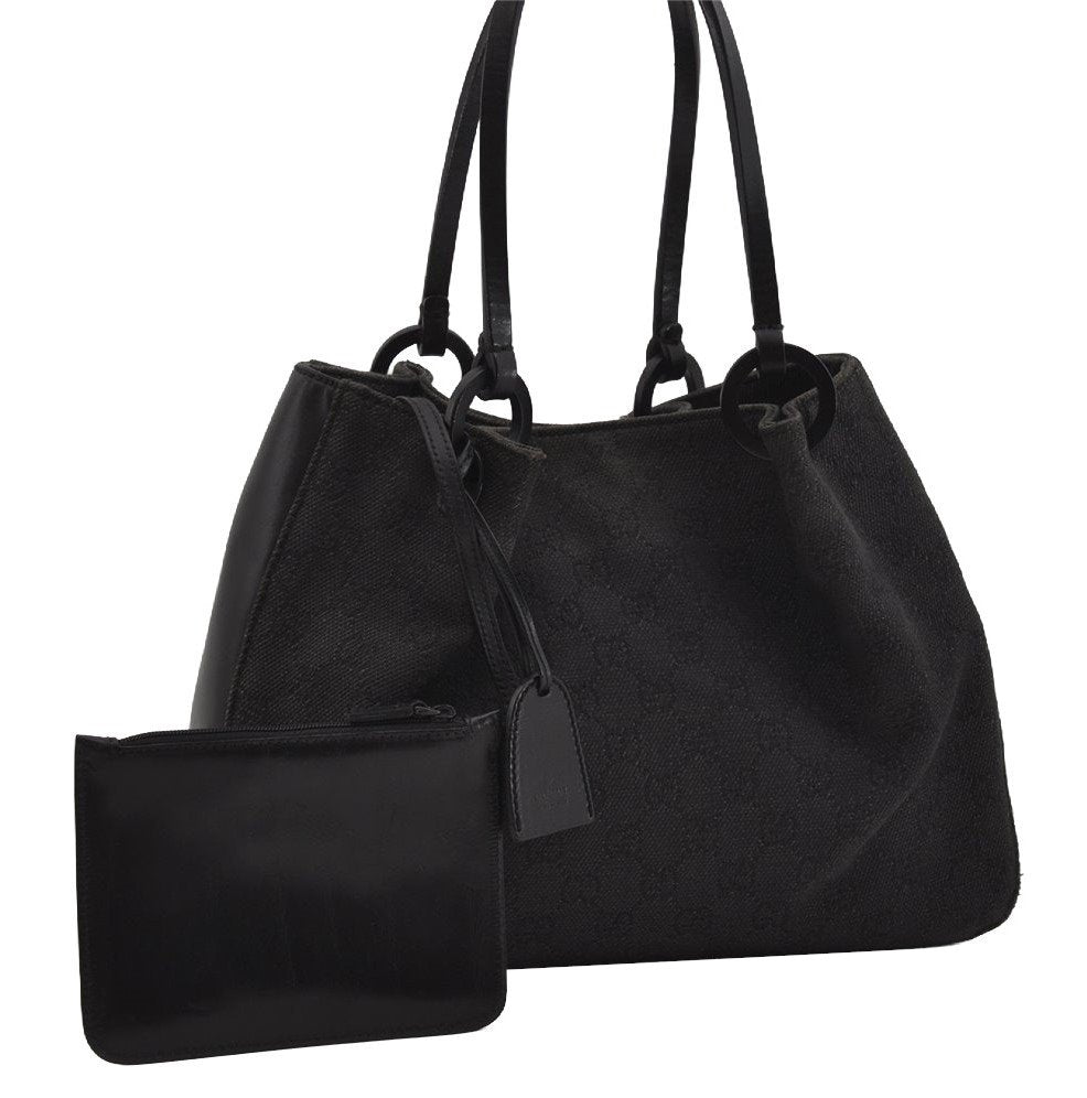 Authentic GUCCI Hand Tote Bag Purse GG Canvas Leather 101919 Black 1631I