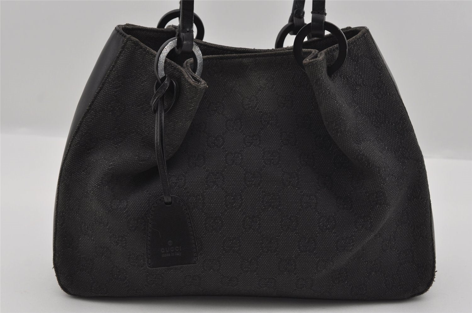Authentic GUCCI Hand Tote Bag Purse GG Canvas Leather 101919 Black 1631I