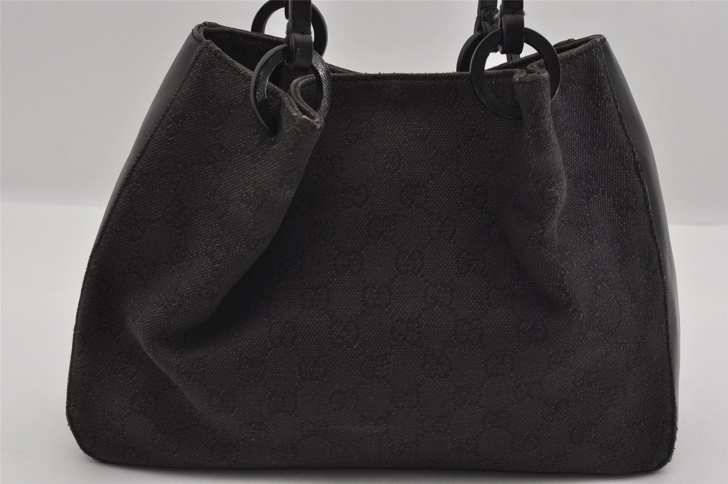 Authentic GUCCI Hand Tote Bag Purse GG Canvas Leather 101919 Black 1631I