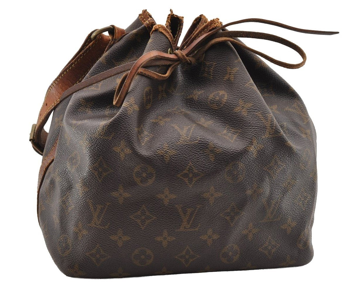 Authentic Louis Vuitton Monogram Petit Noe M42226 Shoulder Drawstring Bag 1632I