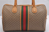 Authentic GUCCI Web Sherry Line Micro GG Hand Boston Bag PVC Leather Brown 1639I