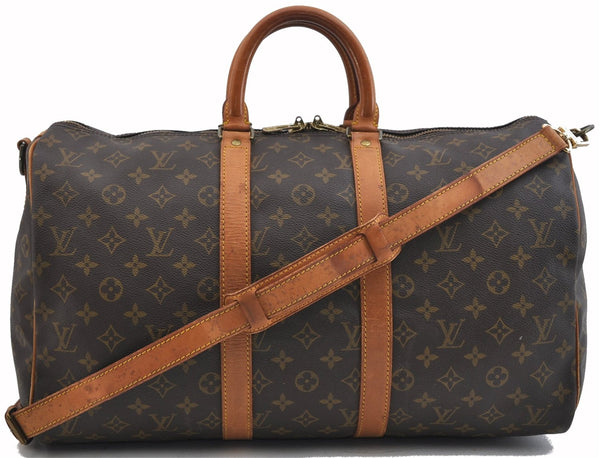 Authentic Louis Vuitton Monogram Keepall Bandouliere 45 M41418 Boston Bag 1641F