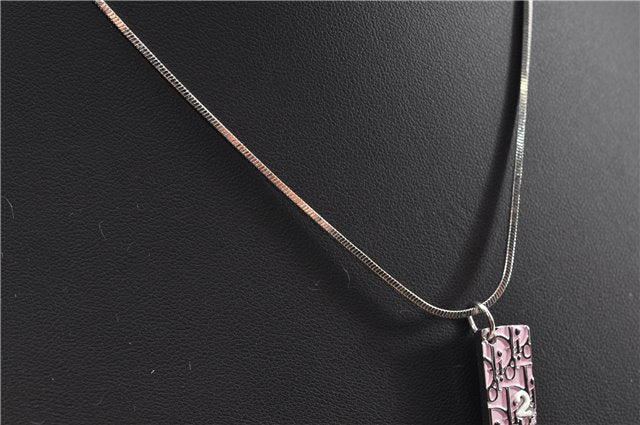 Authentic Christian Dior Silver Tone Trotter No.2 Chain Pendant Necklace 1645G