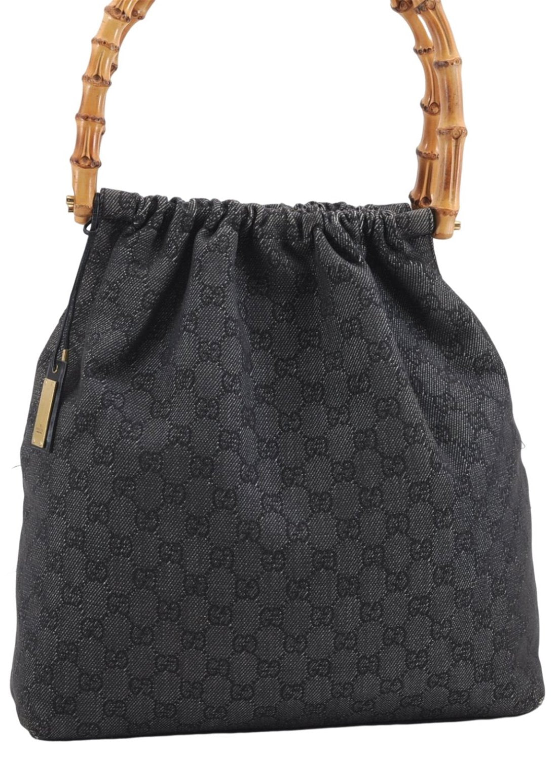 Authentic GUCCI Bamboo Shoulder Tote Bag GG Canvas Leather 92709 Black 1650E