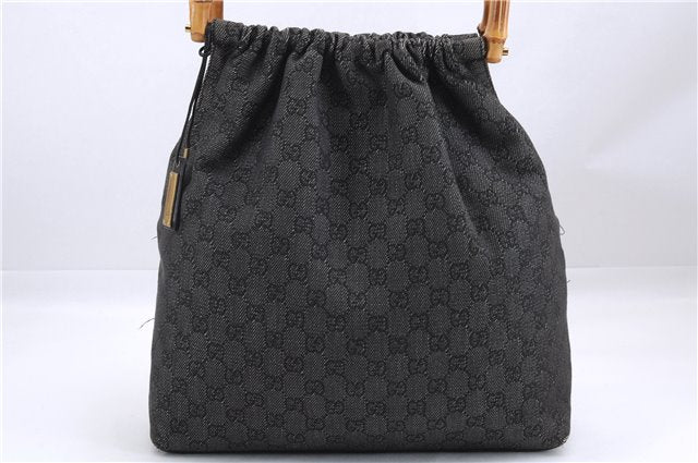 Authentic GUCCI Bamboo Shoulder Tote Bag GG Canvas Leather 92709 Black 1650E