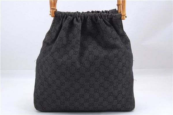 Authentic GUCCI Bamboo Shoulder Tote Bag GG Canvas Leather 92709 Black 1650E