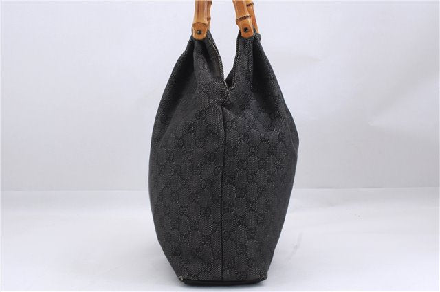 Authentic GUCCI Bamboo Shoulder Tote Bag GG Canvas Leather 92709 Black 1650E