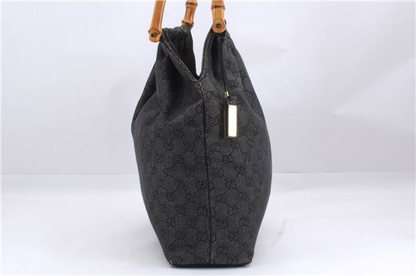Authentic GUCCI Bamboo Shoulder Tote Bag GG Canvas Leather 92709 Black 1650E