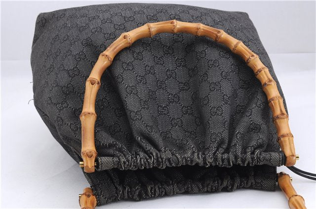 Authentic GUCCI Bamboo Shoulder Tote Bag GG Canvas Leather 92709 Black 1650E