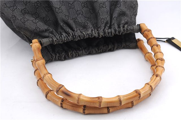 Authentic GUCCI Bamboo Shoulder Tote Bag GG Canvas Leather 92709 Black 1650E