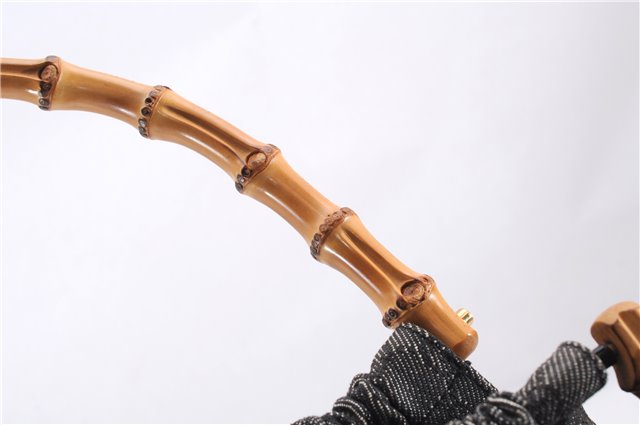 Authentic GUCCI Bamboo Shoulder Tote Bag GG Canvas Leather 92709 Black 1650E